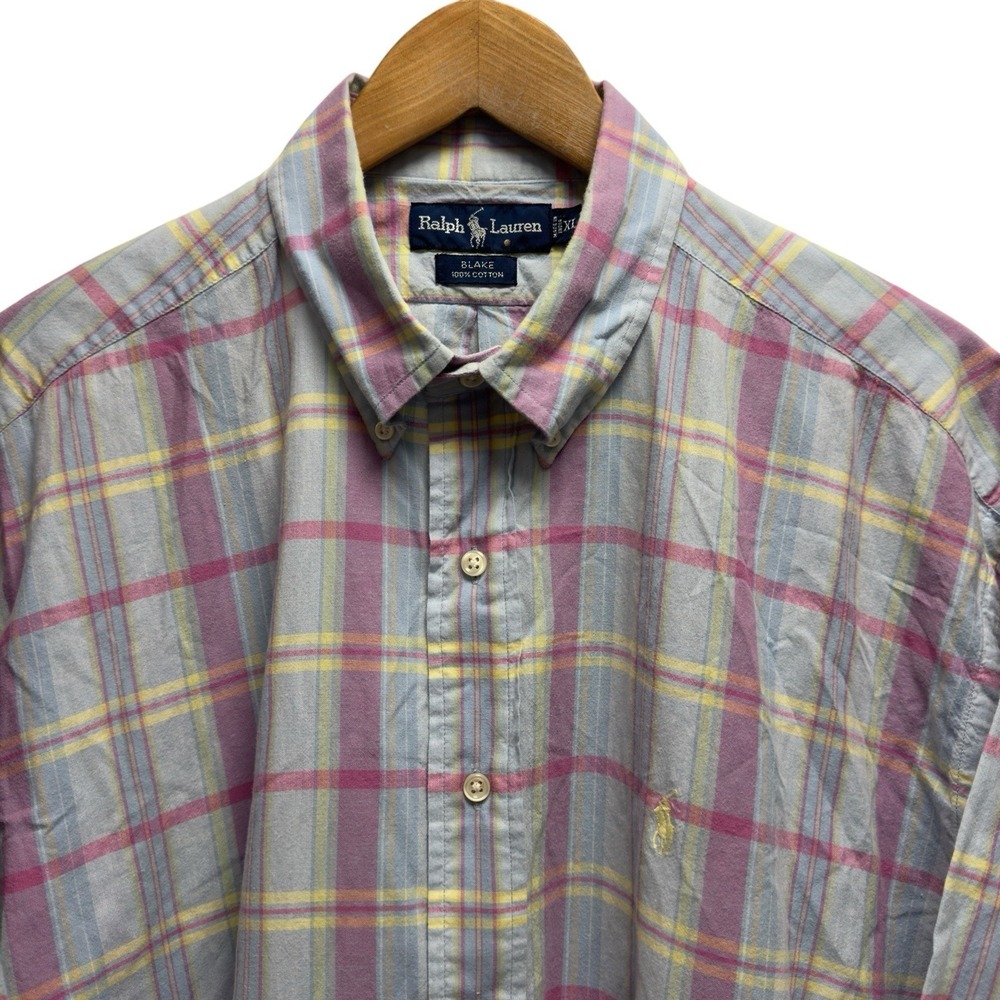Ralph Lauren Vtg Mens XL Blue/Pink/Yellow Plaid Button Down Pony Blake S/S Shirt